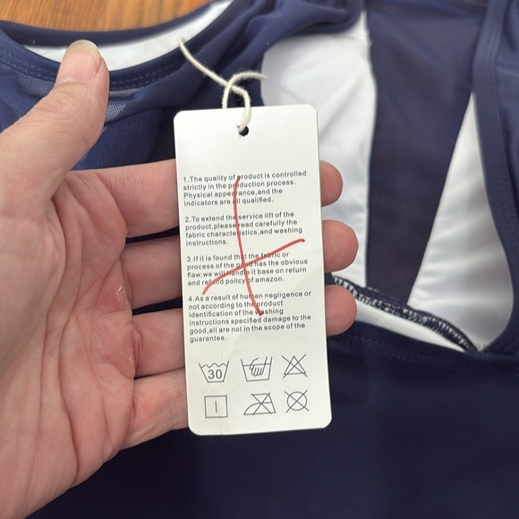 I2CRAZY One Piece Swimsuits Mesh V Neck Bathing Suits Navy L NWT - Picture 6 of 8